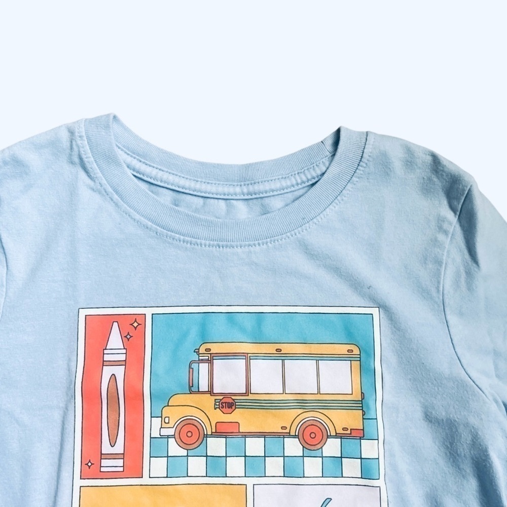 Cat & Jack casual play shirt top baby blue long sleeve graphic design Boys 5T - Picture 6 of 9